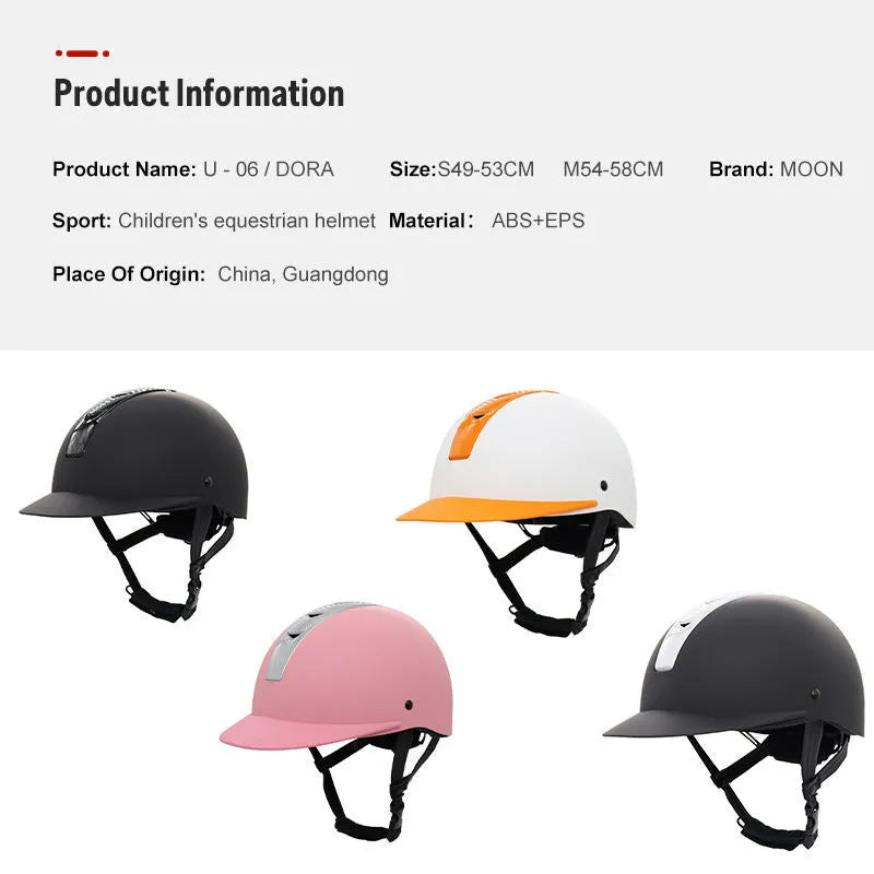 Lightweight equestrian helmet in silver black colour with ABS shell, shown from side view