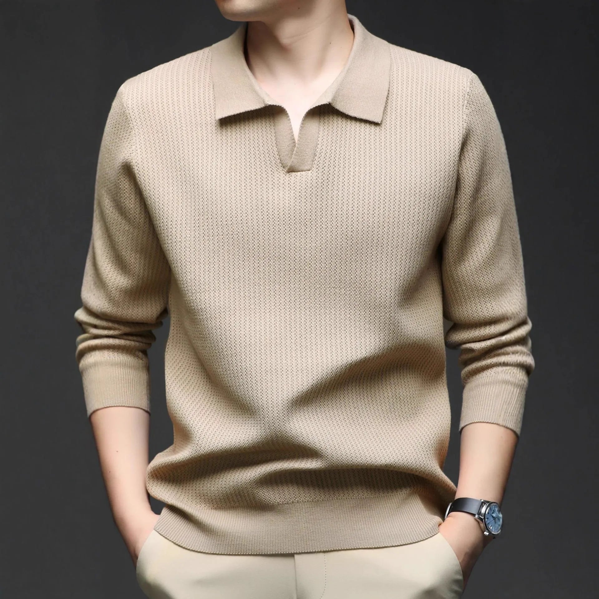 Men's loose pullover sweater in green, black, camel, or brown for autumn casual wear