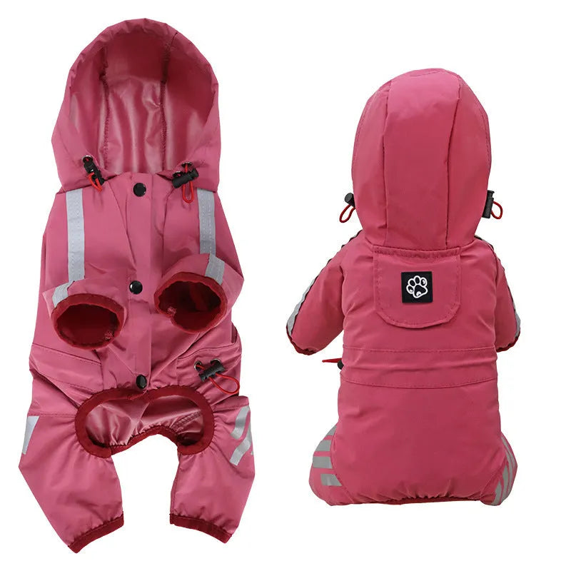 Dog raincoat four feet waterproof rain cape in pink, blue, or yellow, sizes S to XXL
