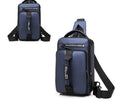 Oxford cloth chest bag in khaki with zip opening, internal zipper pocket, soft handle, and square vertical section shape