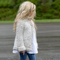 Beige girls cardigan sweater coat with single-breasted closure and long sleeves
