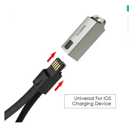 Short leather-wrapped USB-C to Lightning charging cable in black, brown, or red colour with zinc alloy connector