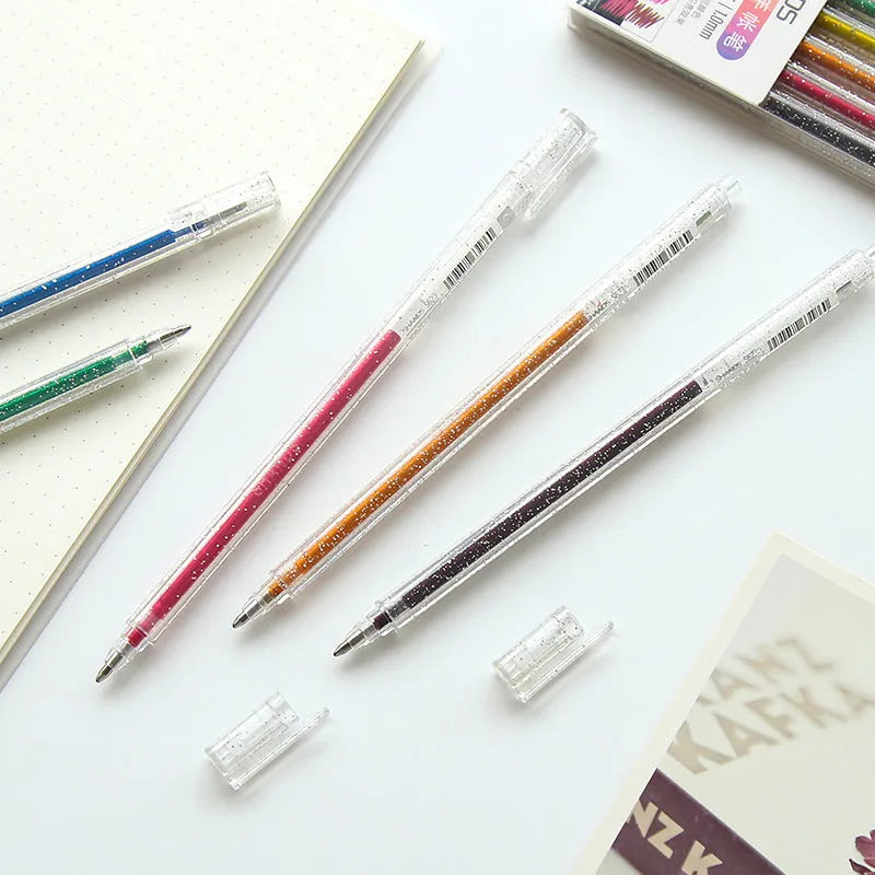 Eight colour changing flashing LED pens with plastic shells for office stationery use