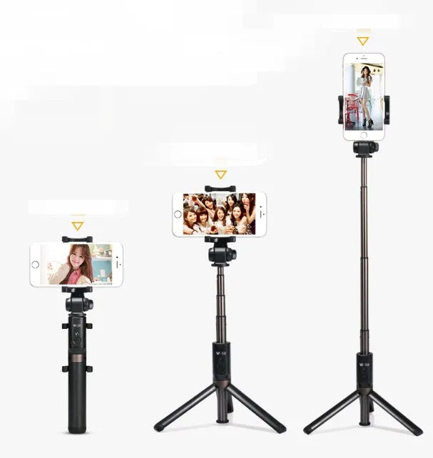 Bluetooth selfie stick tripod with aluminium alloy telescopic rod extended to 195.50mm holding mobile phone