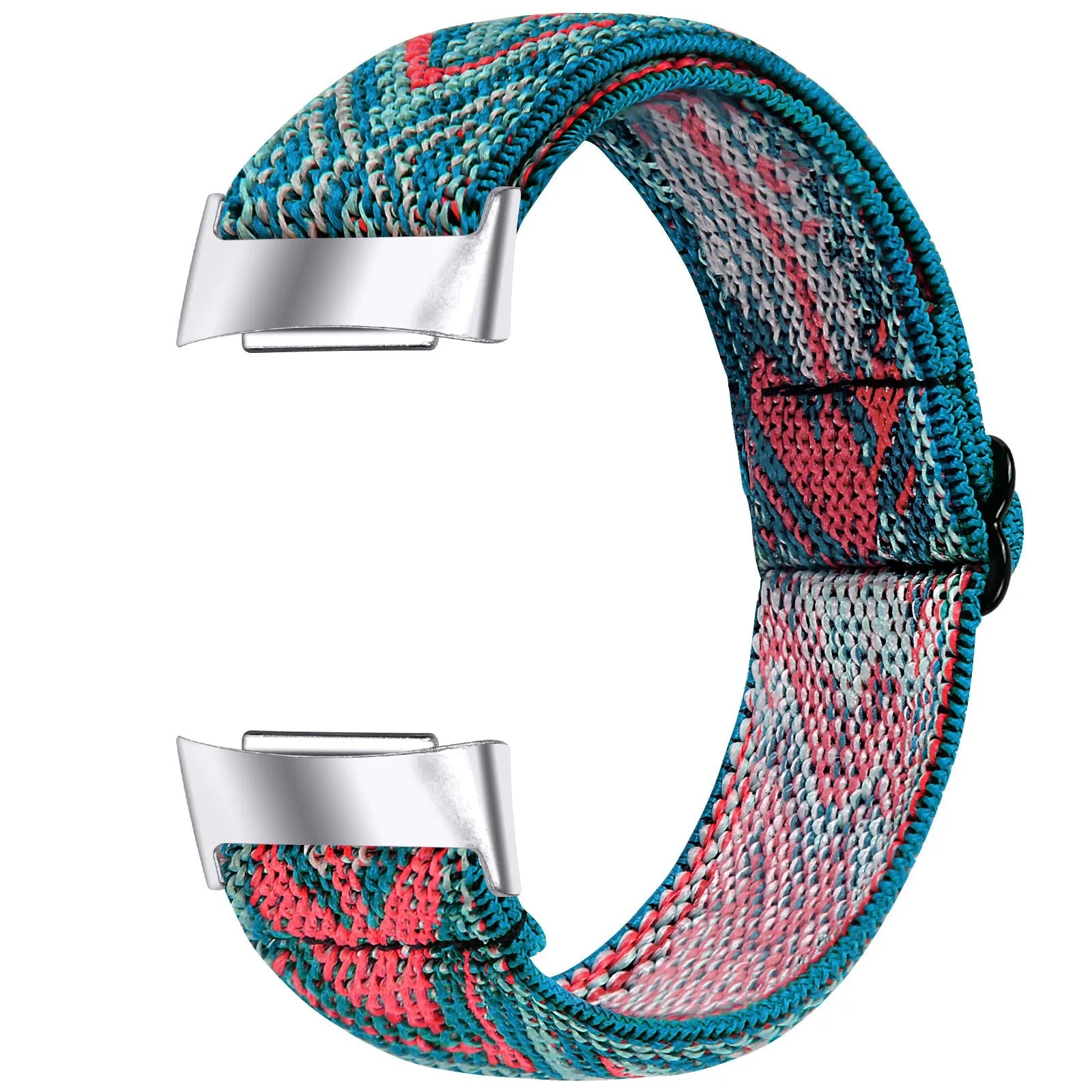 Adjustable printed elastic watch strap compatible with Fitbit Charge 6, shown in a vibrant colour design.