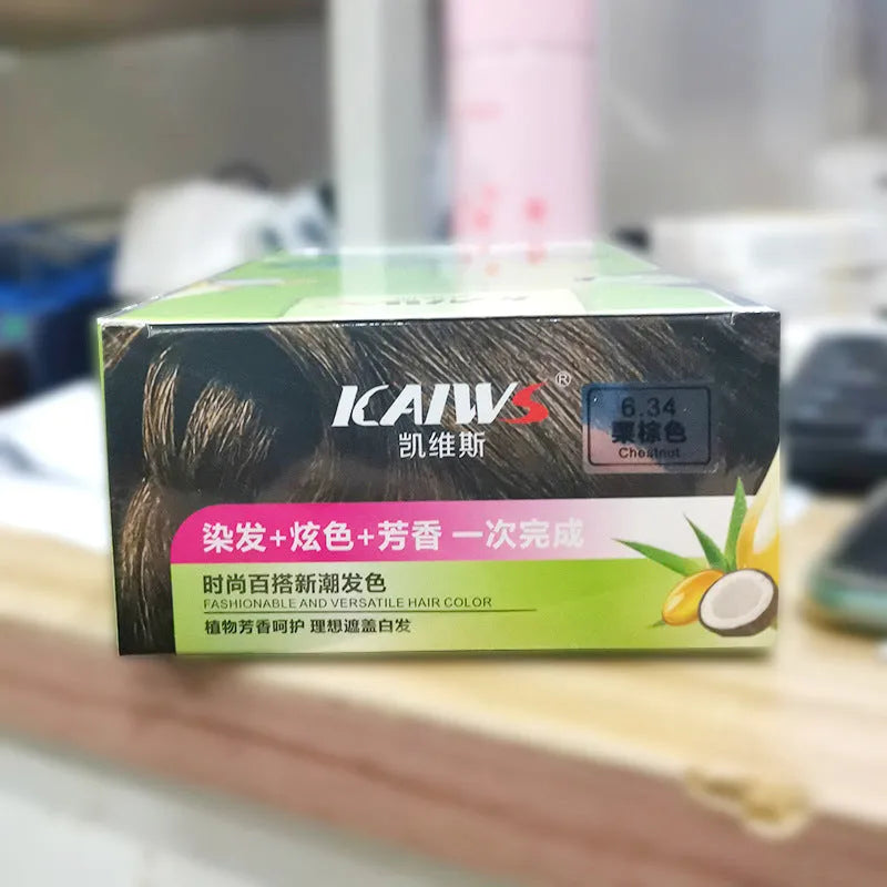 Chestnut Brown plant-based hair colour cream in 120ml twin-pack tubes