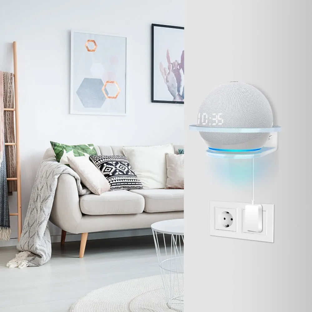 White plastic wall bracket for Echo DOT 4 speaker with easy two-hole installation