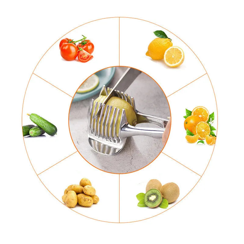 Silver plastic lemon slicer kitchen gadget showing folder design