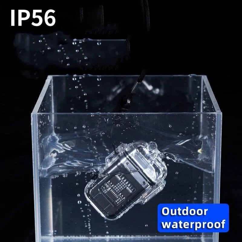Transparent plastic dual arc lighter with USB charging port and side activation button