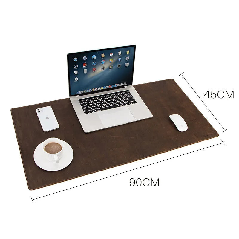 Extra large non-slip leather desk pad in coffee, 90cm x 45cm, mad horse skin, retro desktop mat