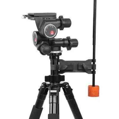 Black camera umbrella clip attached to tripod with umbrella for filming protection