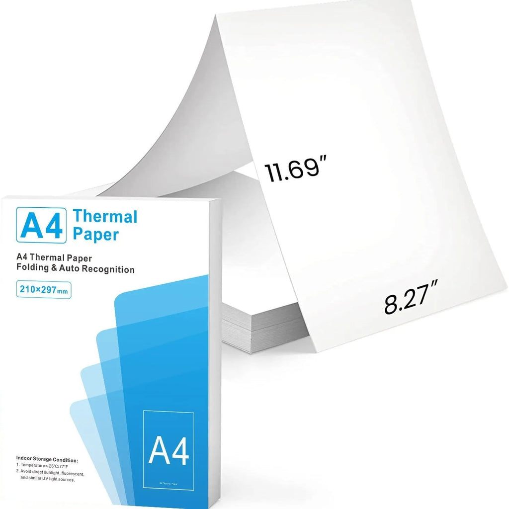 White portable A4 thermal printer for HD printing with 0.01mm thickness, shown with quick-drying paper