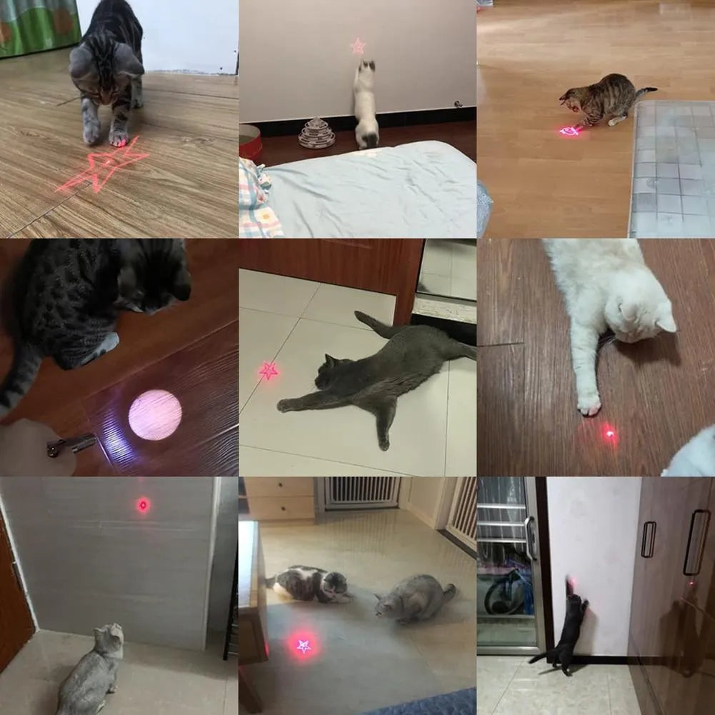 Pink and black infrared teaser toy for cats with key chain, measuring 5cm with USB charging port