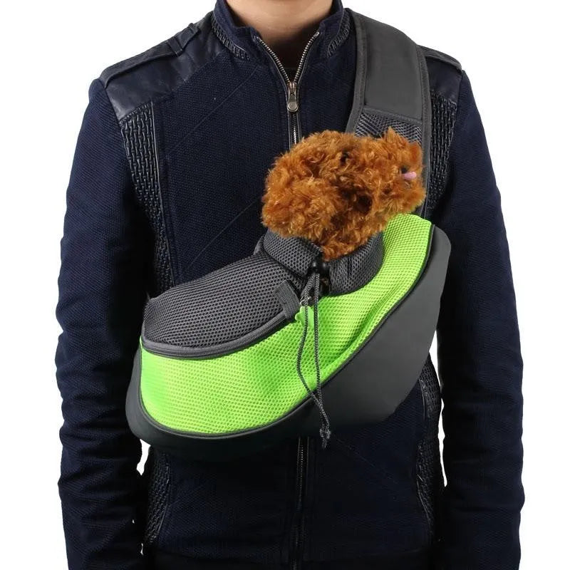 Pet backpack in selected colour with adjustable shoulder straps and foam-padded interior for small dog transport