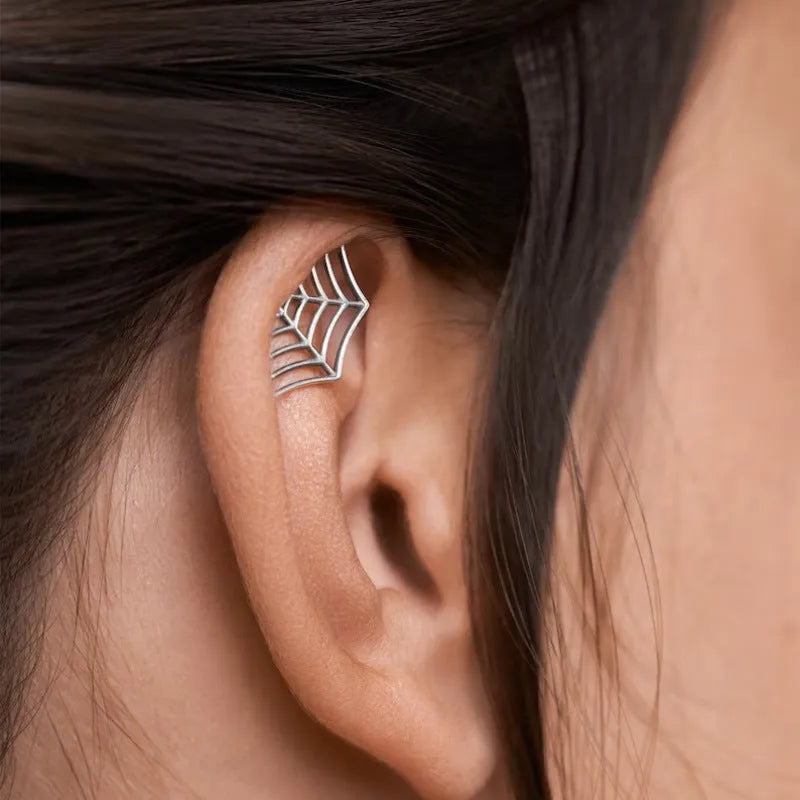 Spider web geometric mesh stud earrings with electroplated gold and silver finishes