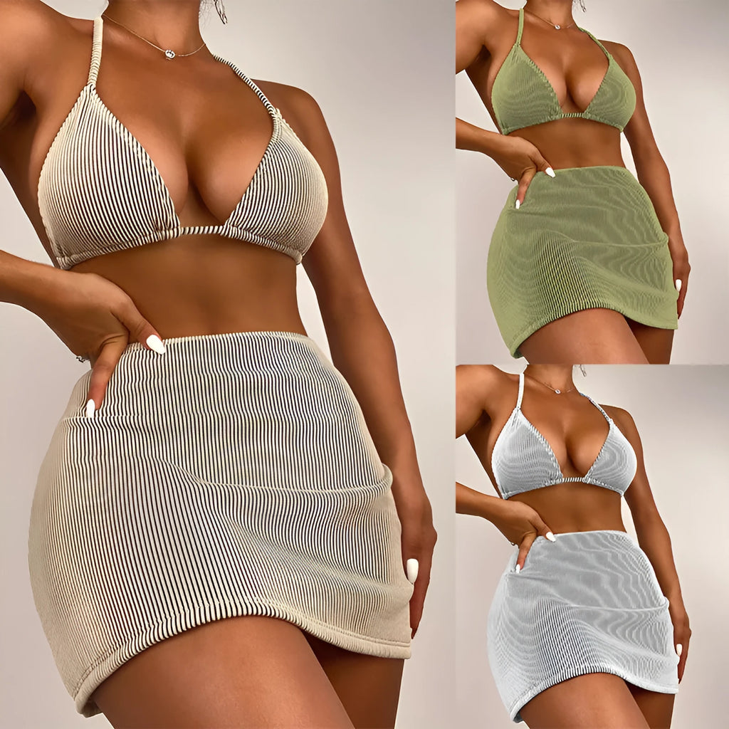 Women's polyester bikini swimsuit set in sleeveless briefs style available in four colours