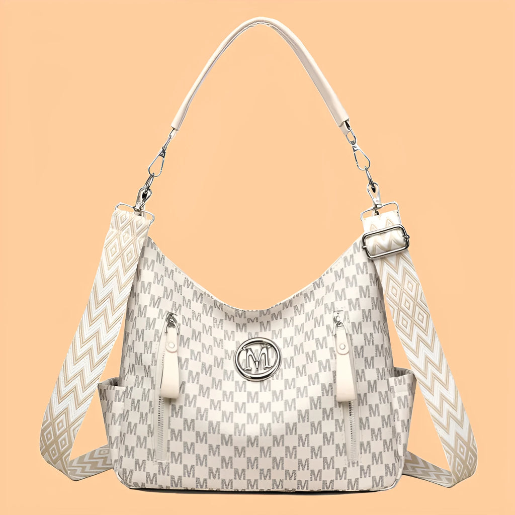 Retro printed PU shoulder messenger bag with sandwich pockets and adjustable straps