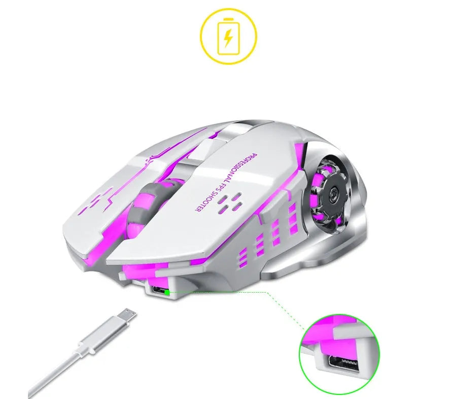 Black or white wireless mouse with six keys and mute click design for laptop use, 100-120mm size