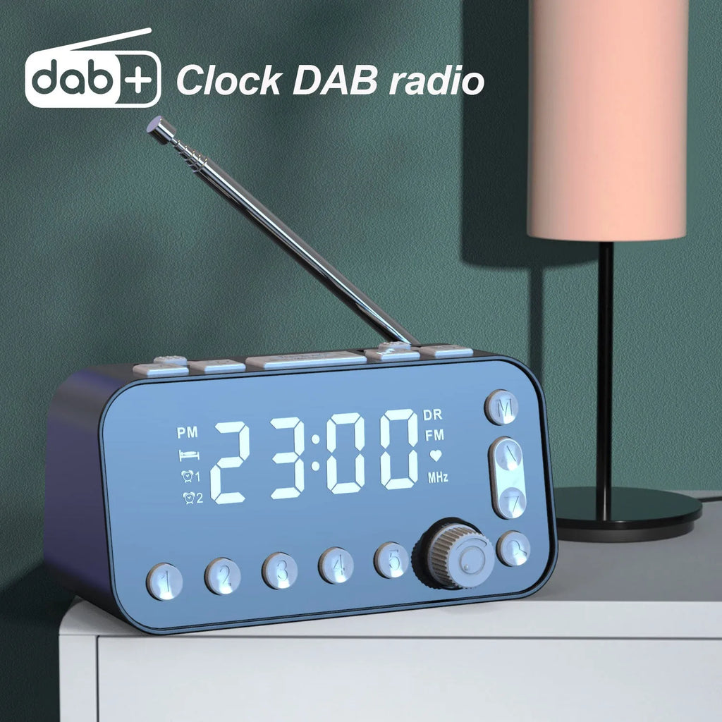 Black DAB bedside alarm clock with upgrade antenna, large LED display and USB charging ports