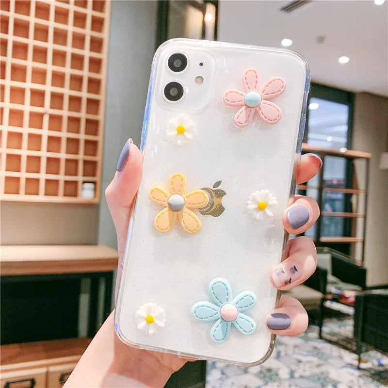 Soft rubber iPhone case with red and pink Girl Heart and flower design on a white background.