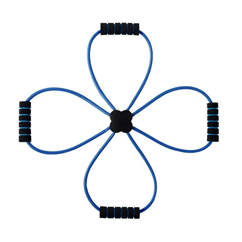 Blue eight-character shoulder puller with TPR resistance bands and cross tension device for female fitness training