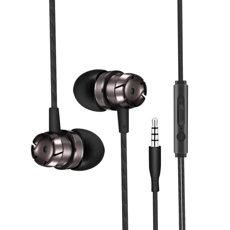 Metal turbo in-ear wired headphones with microphone and 3.5mm plug in various colours.