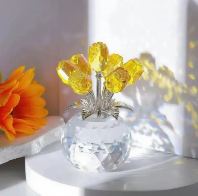 K9 crystal glass rose decoration with geometric Chinese design in seven colour options