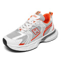 Men's mesh running shoes with plastic soles in three colour options showing round toe design