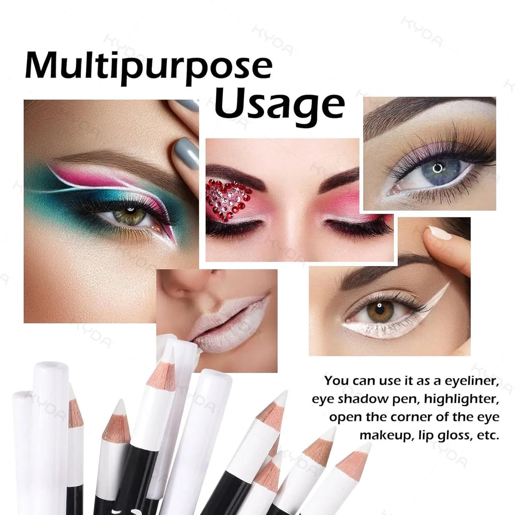 12 white and black retractable makeup pencils with sharpener for eyebrows, eyeshadow and lips