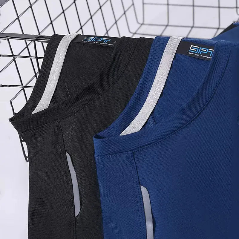 Men's round neck ice silk sports T-shirt in multiple colours showing quick-drying fabric for athletic use