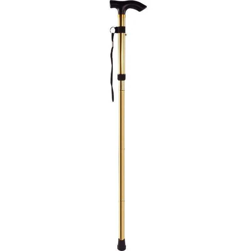 Aluminium alloy folding cane extended to 95cm with non-slip rubber tip, showing adjustable sections and folding mechanism