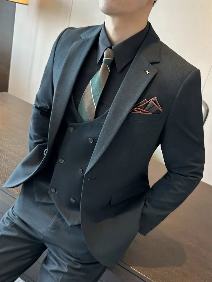 Men's slim-fit business formal wear in chemical fibre blend with viscose composition, available sizes M to 7XL