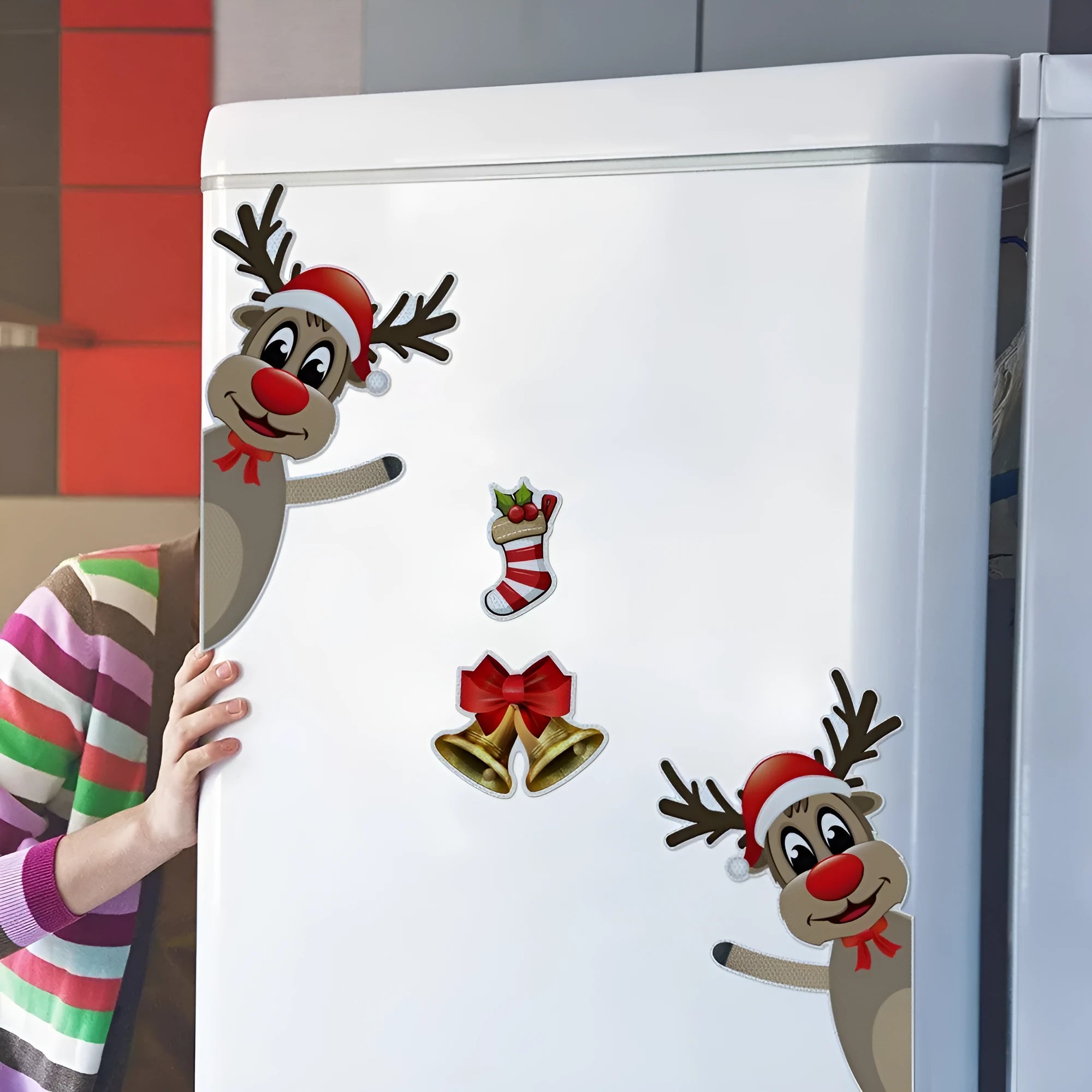Christmas elk bell magnetic luminous reflective bumper stickers with cartoon design