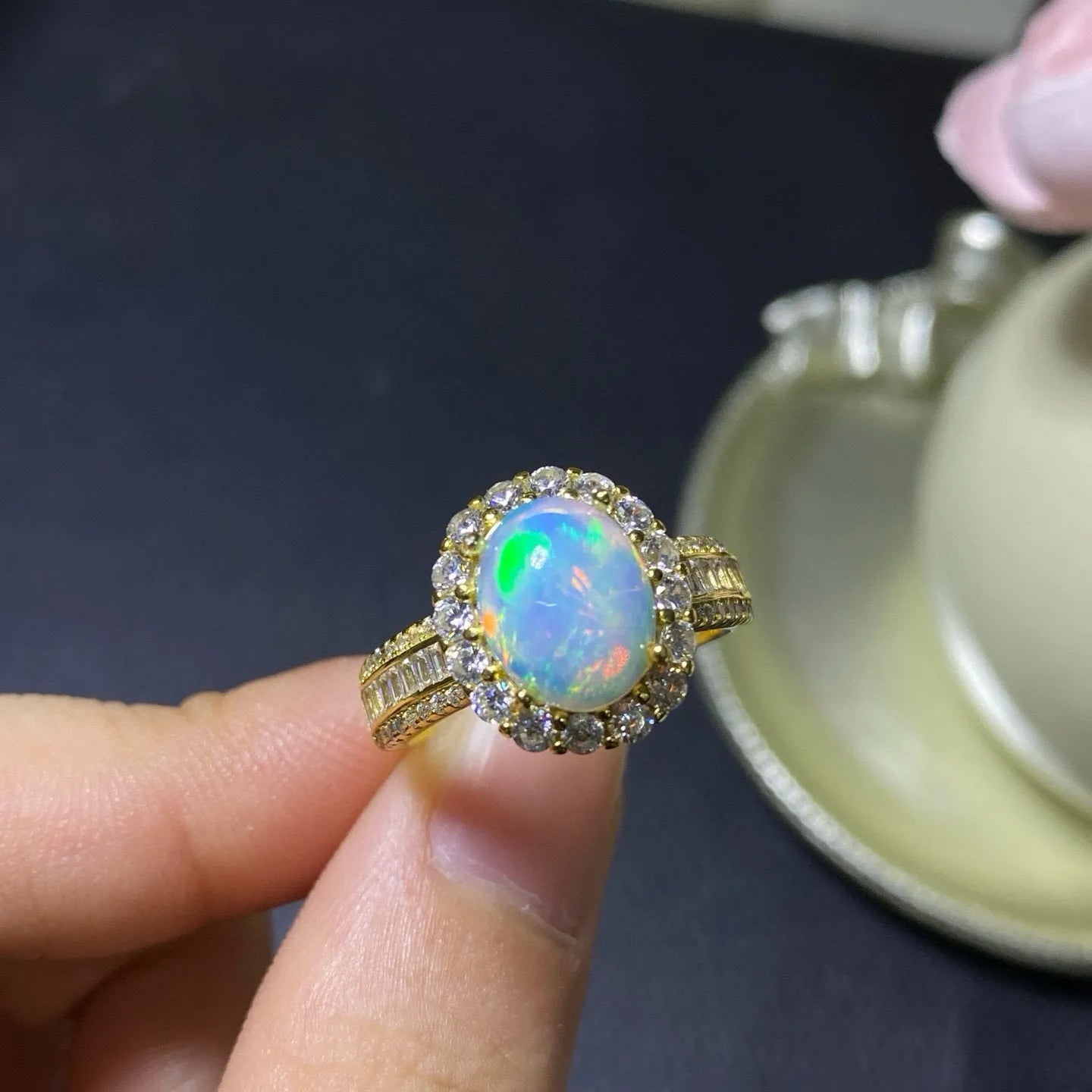 Natural opal handmade ring with adjustable open design in 925 silver with three colour finish options