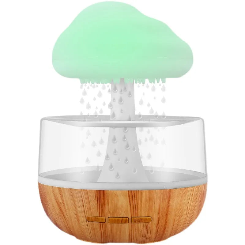 White cloud-shaped USB humidifier with 400ml tank, 7-colour LED light, and aromatherapy diffuser on a desk