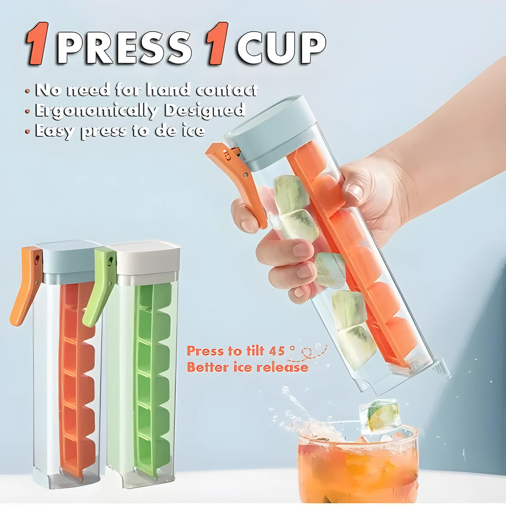 Ice cube tray mould with one-touch release mechanism and storage box in food-grade plastic