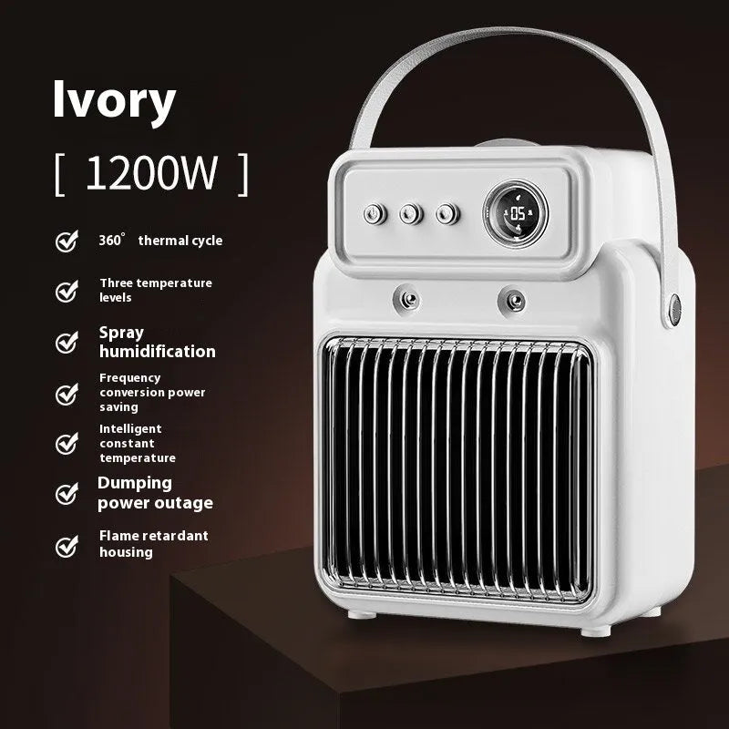 White 2-in-1 ceramic table heater and humidifier with digital control panel.