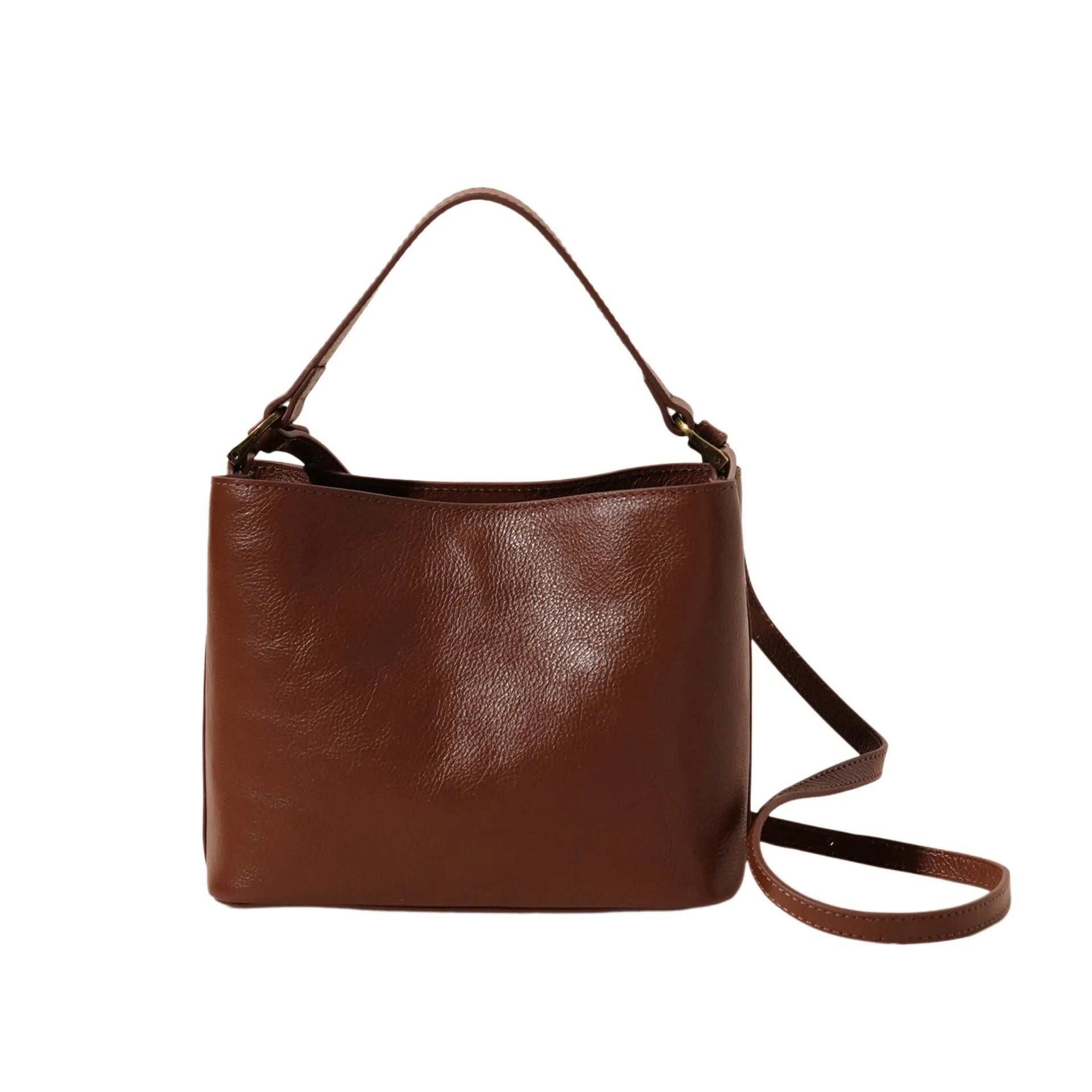 Sugar Brown genuine cowhide leather women's vintage casual shoulder handbag with square shape and sewing thread detailing