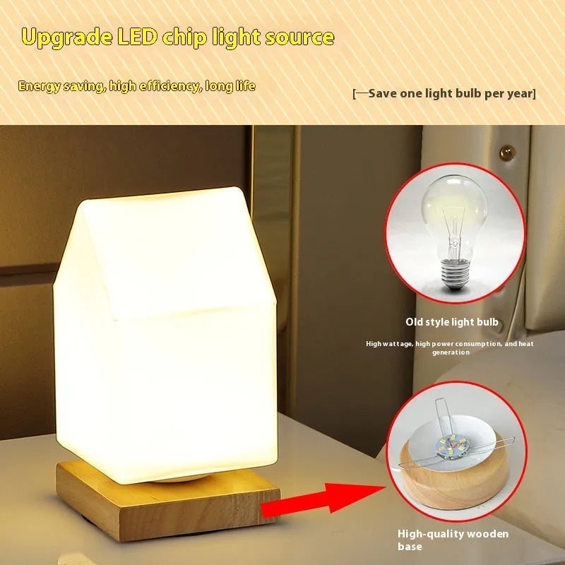Nordic solid wood USB table lamp with touch dimming, 15cm by 18cm, in flower-shaped design for bedroom use