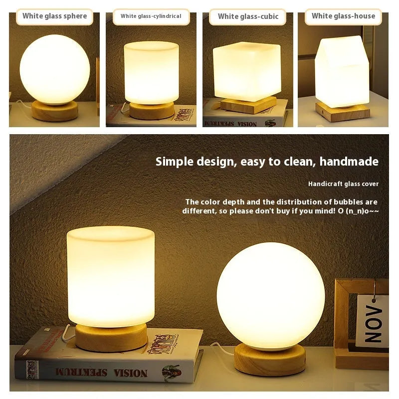 Nordic solid wood USB table lamp with touch dimming, 15cm by 18cm, in flower-shaped design for bedroom use