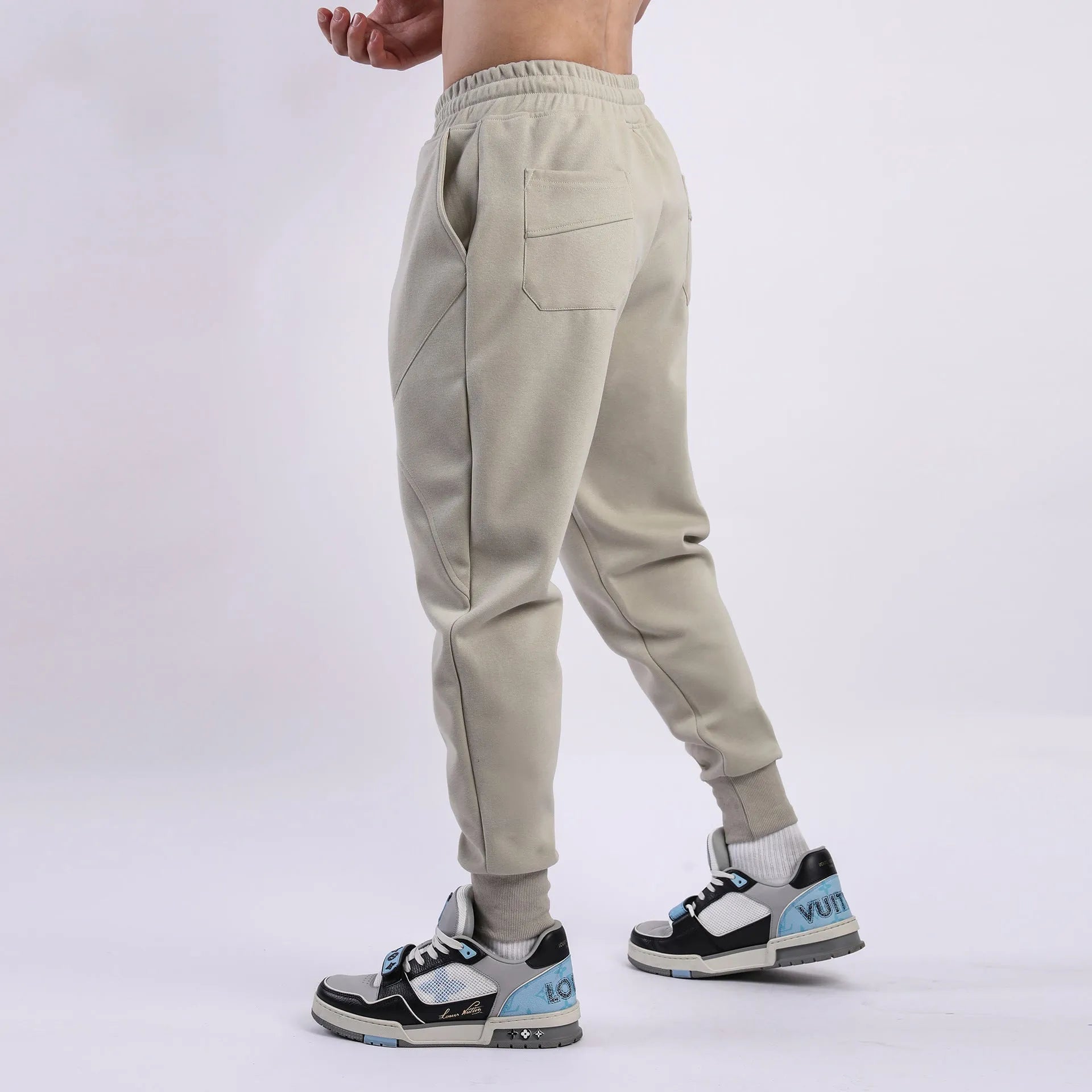 Men's ankle-tied casual trousers with drawstring waist in black colour option