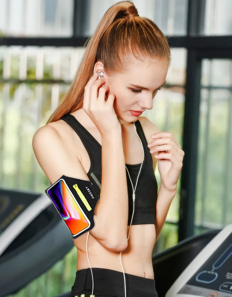 Running sports phone case arm band for iPhone 11 Pro Max X, silicone non-slip with reflective strip and zipper pocket, Black Green Rosered