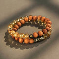 Handcrafted yellow tower crystal double ring bracelet with Barbie tan stones and retro styling