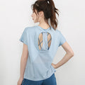 Women's short-sleeve polyester sports T-shirt in sky blue, suitable for running and gym workouts