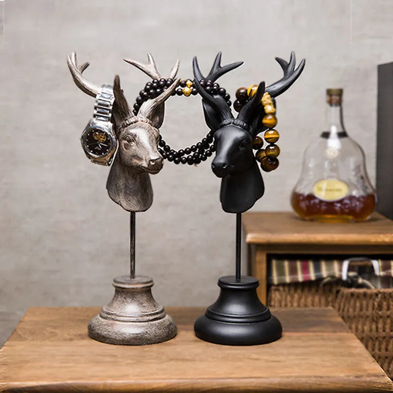 Handcrafted natural resin animal sculpture in black, white, or wood colour, 32cm tall home decoration