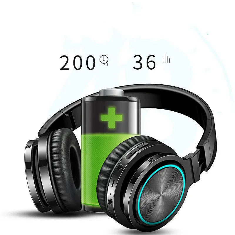 Folding wireless Bluetooth headset in black colour with head-mounted design