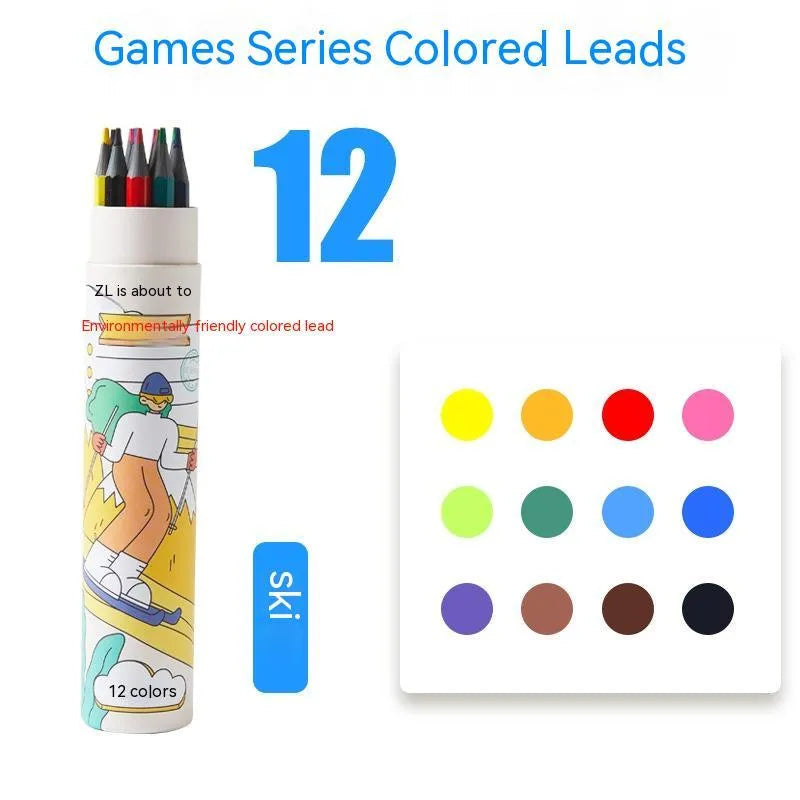 Zhenglin Sports Series colouring pencils for children in a set of 24 colours with a paper barrel.