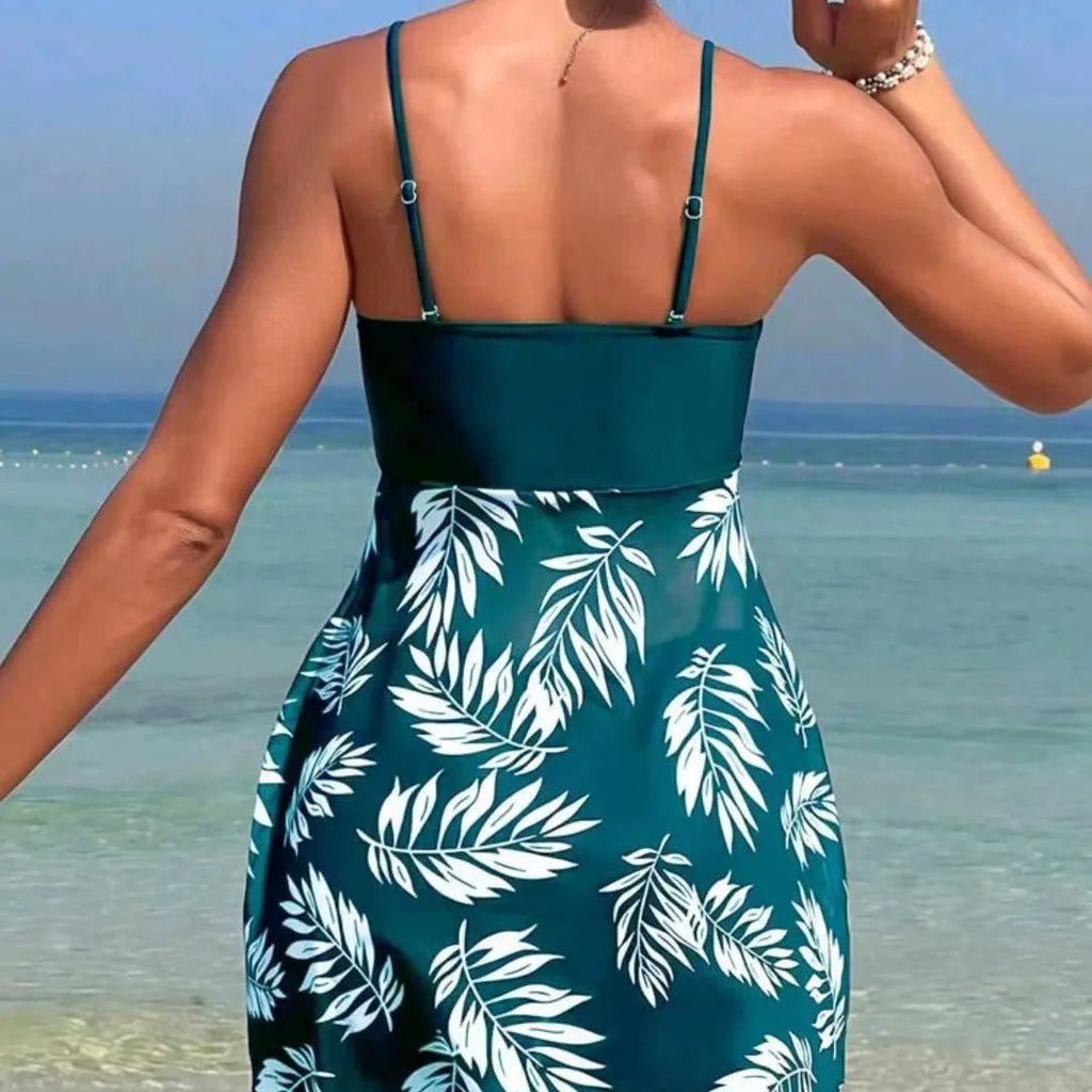 Women's high-waist mesh swim boxer briefs in black, blue, and peacock green on a size chart.