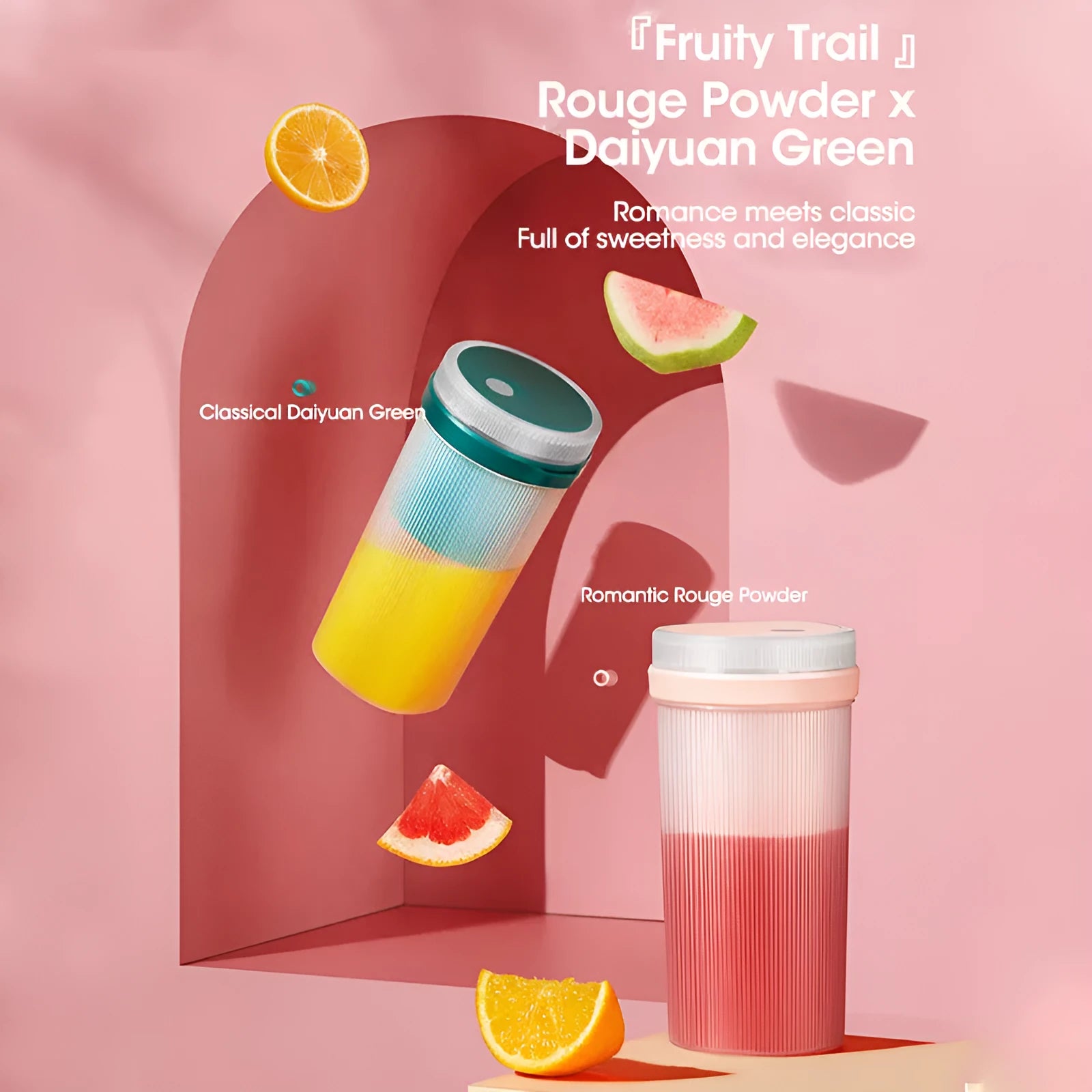 Blue portable blender electric juicer cup with USB cable, dimensions 7x7x19.5cm, 300ml capacity