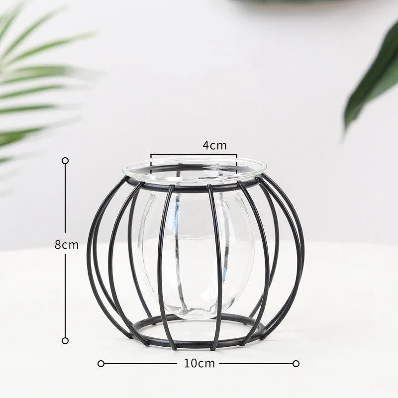 Glass and iron Nordic desktop ornament in black or gold with diamond, hexagonal, round or line shape
